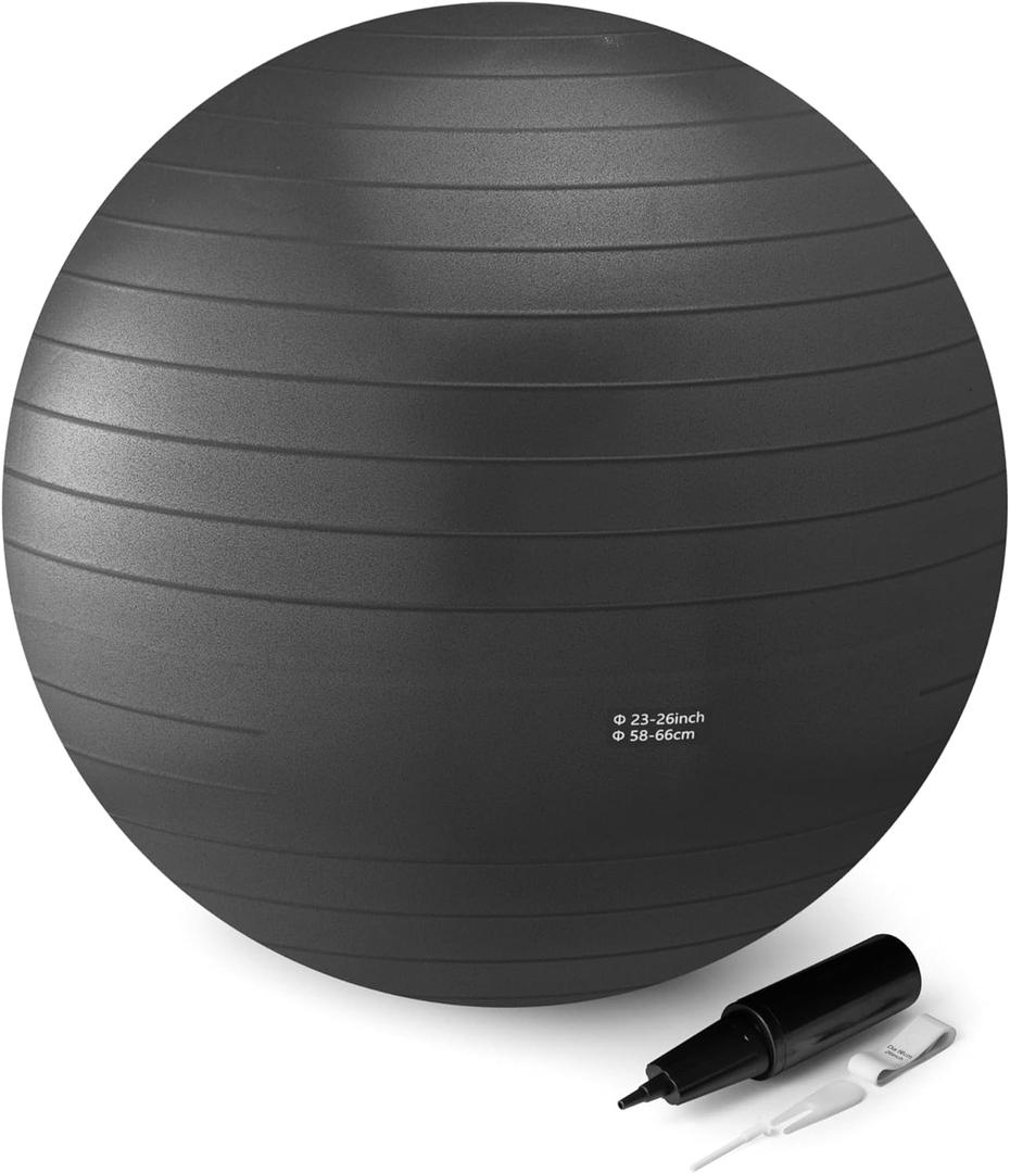 Amazon Basics Anti-Burst Exercise Ball with Pump, 23-26" Diameter (DIA (23-26 inches/58-66 cm), Black)