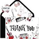 FYSUIMU 24 Pack Rock and Roll Thank You Cards Bulk Music Blank Note Cards with Envelopes Stickers Black Red Greeting Card for Birthday Baby Shower