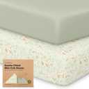 2-Pack Mini Crib Sheets Fitted - 38x26 Pack N Play Sheets for Pack and Play Mattress, Organic Cotton, Soft & Breathable Playard Bedding, Neutral Mini Toddler Bed Cover for Boys, Girls (Foxtrot)