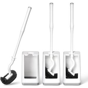 Toilet Bowl Brush and Holder 3 Pack Sturdy Plastic Long Handled Toilet Brushes for Bathroom with Ventilated Base Easy to Assemble for Deep Cleaning (White 3)