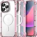 AICase Bounce Case Compatible with iPhone 16 Pro Compatible with Magsafe Clear with Pink Bumper, Magnetic [Non-Yellowing] [21.3 FT Military Drop Protection] Mag Safe Magnet Phone Cover