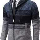 Mylldey Mens Hoodies Knit Sweater, Full Zip Fleece Lined Cardigan Sweaters Casual Regular Fit Knit Hooded Men Sweater Jacket (Medium, Blue)