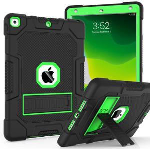 TIMISM 3-Layer Protective Case for iPad 9th/8th/7th Generation 10.2 Inch (2021-2019) | Built-in Kickstand, Military-Grade Drop Protection, Eye-Friendly Green Cover & Enhanced Grip, Black+Green (#01 Black+Green)