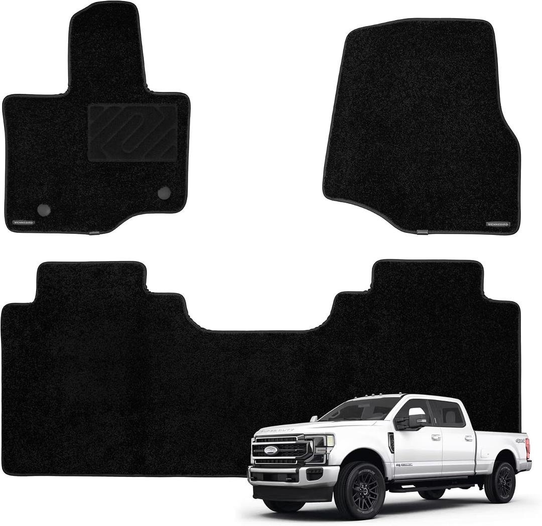 WENNEBIRD Superior Carpet Floor Mats for 2017-2026 Ford Super Duty F-250/F-350/F-450 Crew Cab (with Under-Seat Fold-Flat Storage), 0.6-Inch Ultra-Thick, Noise-Reducing, All-Weather 3-Pc Set