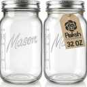 Paksh Novelty Wide Mouth Mason Jars With Lids 32 oz Glass Quart Mason Canning Jars, Large Mason Jar Wide Mouth for Canning, Pickling, Jelly Preserving & Meal Prep, 2-Pack