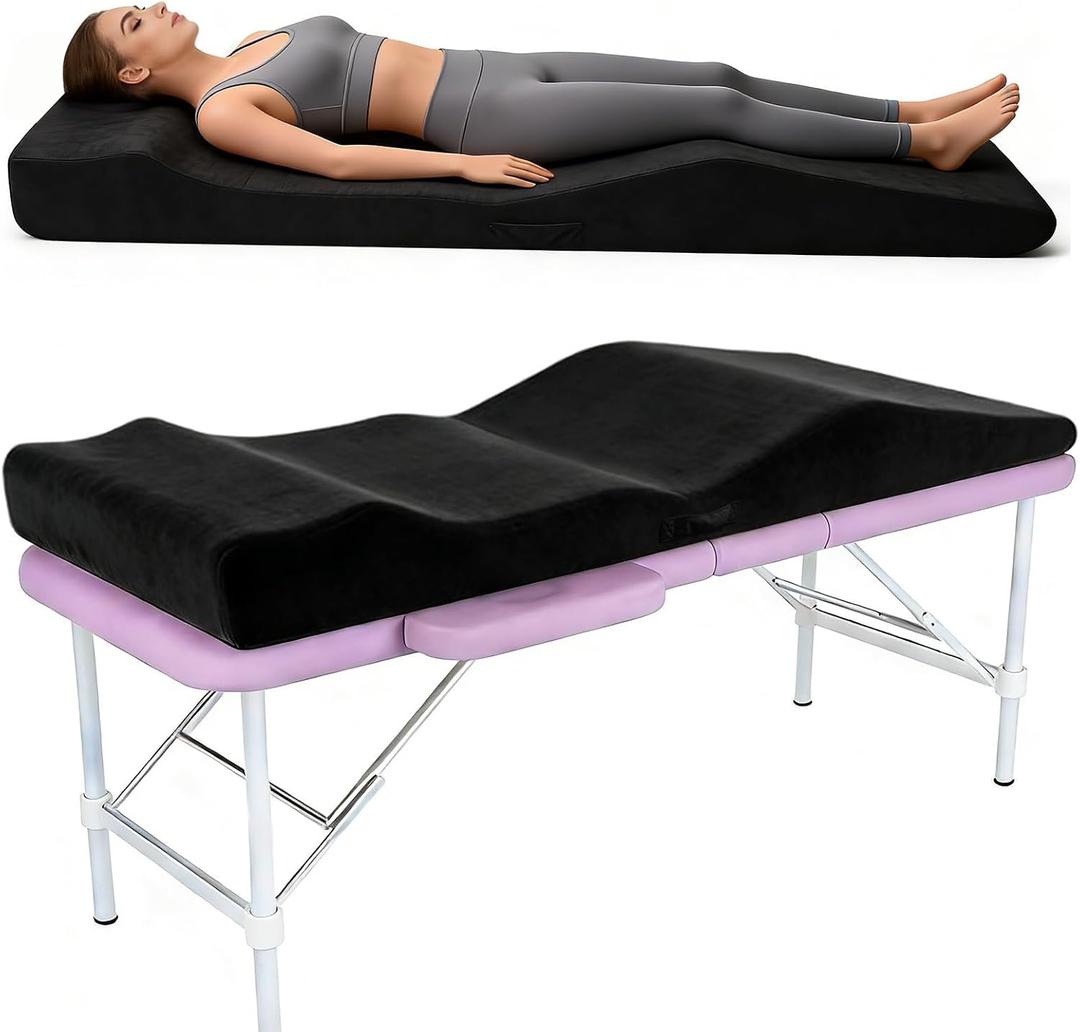 Lash Bed Topper, Ergonomic Curvy Massage Bed Topper Esthetician Bed Cushion, Non-Slip Spa Table Memory Foam Pad with Removable Cover, Ideal for Facials, Eyelash & Beauty Salon, 71"28" Black