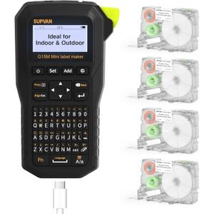 SUPVAN G15M Mini Portable Label Maker Machine with 4 Tapes, Rechargeable 1200mAh Battery Thermal Transfer Printer, Compatible with Multi-Type Label, Home, Garage, Office & Outdoor