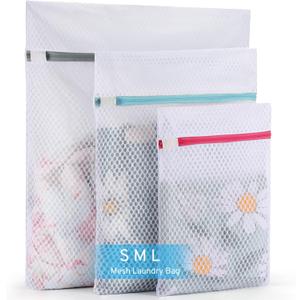 3 Pack 3 Size Durable Honeycomb Mesh Laundry Bags Set for Delicates with AUTO-Lock Zipper, Lingerie Bags for Washing Delicates, Laundry Bags Mesh Wash Bags, Delicates Laundry Bag (Large (1L), Medium (1M), Small (1S), White)