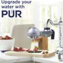 PUR Plus Horizontal Faucet Mount Filtration System with 3-in-1 Lead Reducing Filter, Water Filter for Sink, Lasts 100 Gallons, Compatible with Sinks with External Aerators, Metallic Grey