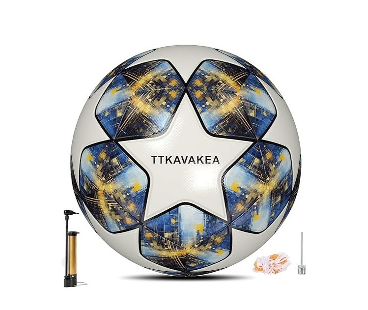 Soccer Ball Size 5,Waterproof PU Leather,Official Match Ball (White Grey)