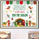 Epakh 50 Pcs Christmas Nativity Bulletin Board Decoration Set Jesus is The Reason for The Season Religious Christian Christmas Classroom Decorations for Sunday School Church Chalkboard Wall