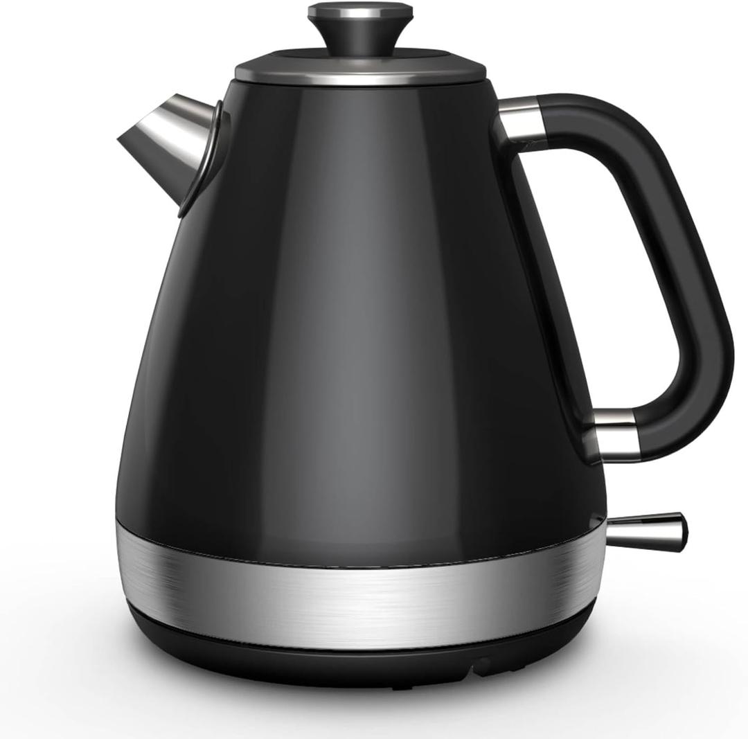 1.7L Retro Electric Kettle, 1200w Fast Boiling, Stainless Steel Hot Water Kettle Electric, Auto Shut-Off, Cordless, Boil-Dry Protection, Black