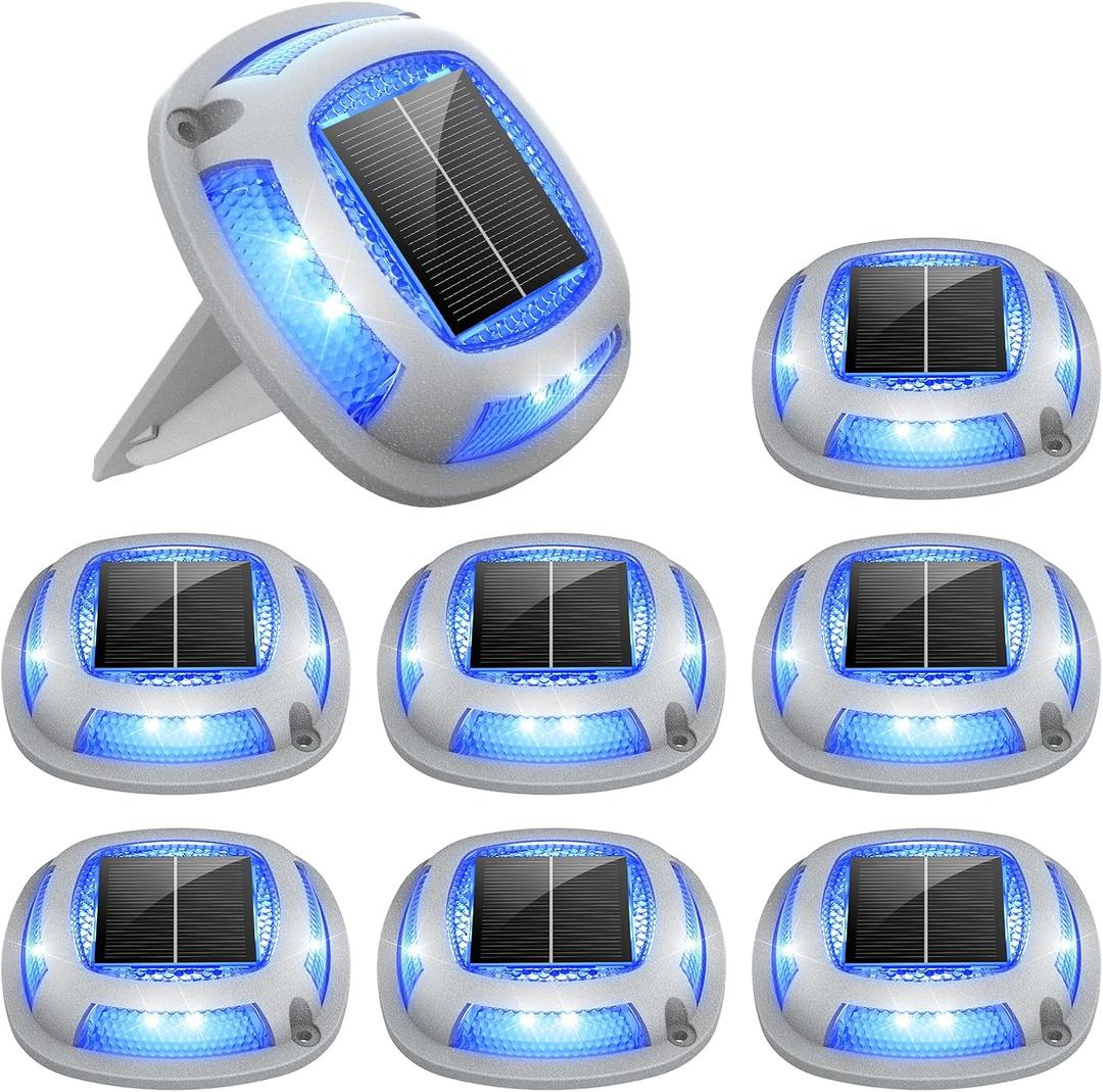 VOLISUN Solar Driveway Lights 8 Pack Waterproof Dock & Deck Marker Lights,2-in-1 Blue & White LED,IP67 Wireless Outdoor Solar Light for Driveways,Sidewalks,Pathways,and Yards
