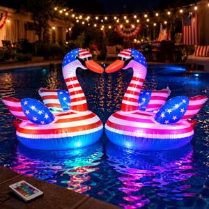 Arrowbash 2 Pack 4th of July Inflatable Swan Floating Pool Lights 19 x 16 Inch Led Patriotic Inflatable Floating Pool Lights Red White and Blue Glow in The Dark Pond Decoration for Memorial Day Party