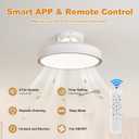 Modern Bladeless Ceiling Fans with Lights and Remote, 18.9" White Embedded Ceiling Fan Light, Flush Mount Dimmable LED Chanelier Fan for Bedroom Kids Room