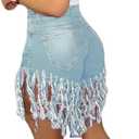 SIAEAMRG Womens Denim Shorts Summer High Waisted Tassels Jean Casual Pocket, Light Blue, XXL
