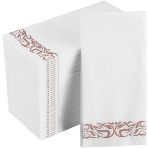 FOCUSLINE 200 Linen Feel Disposable Bathroom Napkins, Soft and Absorbent Paper Guest Towels, Cloth-Like Paper Hand Towels Decorative Napkins for Parties,Weddings,Dinners or Events,Rose Gold, 12" x 17"