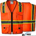 SKSAFETY 10 Pockets Professional Level Safety Vest - Class 2 High Visibility Vest with Zipper, ANSI/ISEA Standard - Construction Work Vest (Orange, M)