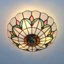 16 Inch Vintage Chandeliers Light Tiffany Style Ceiling Light Stained Glass Flush Mount Ceiling Lighting Fixture Lamp (16 Inch)