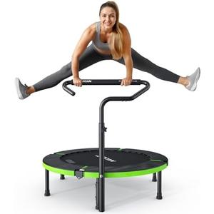 BCAN 40" Foldable Mini Trampoline, Rebounder Trampoline for Adults, U/T Shape Adjustable Foam Handle, Exercise Rebounder for Adults Indoor/Garden Workout, Max Load 330lbs
