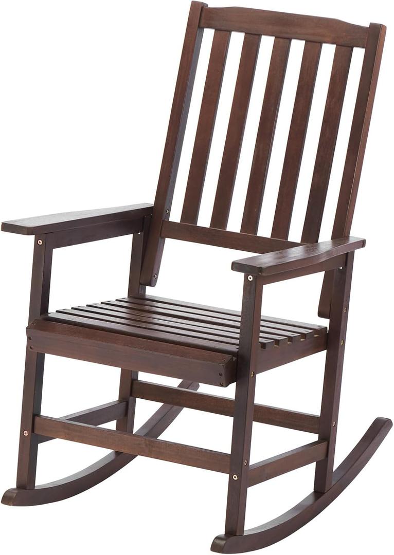 Wooden Outdoor Rocking Chairs, Porch Rocker for Patio,Deck,Garden, Indoor Outdoor Use, Suitable for Kids, Acacia Wood, Dark Brown