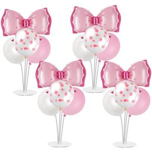 Pink Bow Party Balloon Stand Kit, 4 Sets, Table Centerpiece Decorations for Girls Birthday (pink)