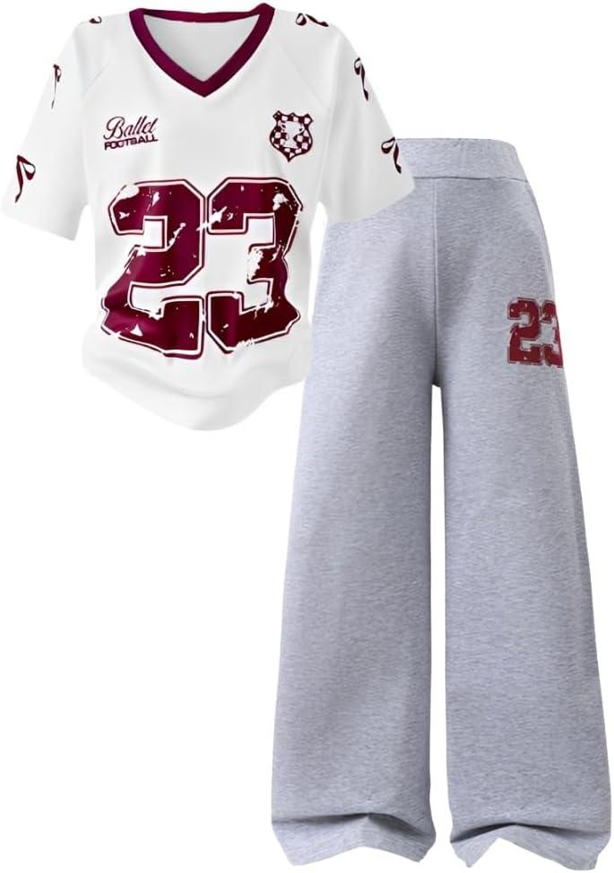 Azmxynol Tween Girls Clothes Short Sleeve Graphic T-Shirt Top + Sweatpant 2 Piece Outfit Set, Size 12-13Years