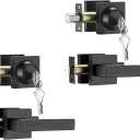 2 Pack Front Door Locksets with Deadbolt, Black Door Handles, Combination Door Lock, Exterior Door Lever (Matte Black)…