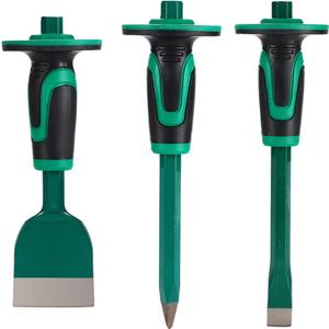 Heavy Duty Masonry Chisel Set,12 Inch Point and Flat Chisel, 9 Inch Brick Chisel With Hand Protector,for Demolition,Mason,Carving,Concrete (3 PCS Set)