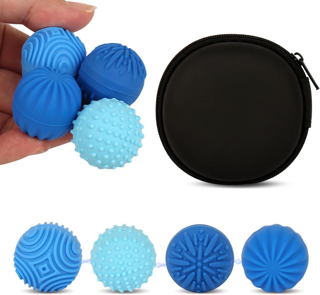 Silicone Magnetic Balls - 4PCS Sensory Stress Fidget Toys for Adults & Teens, Anxiety ADHD Autism Relief Items, Office Desk Toy, Gifts for Women Men, Easter Basket Stuffers & Gifts for Teens (Ocean Blue 4)