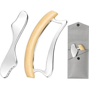 Muscle Scraper Tool, 2 in 1 Stainless Steel Gua Sha Tool for Body with Wooden Handle, Muscle Scraper Scraping Massage Tools for Physical Therapy, Fascia Scrapers for Back Legs Arms Shoulder