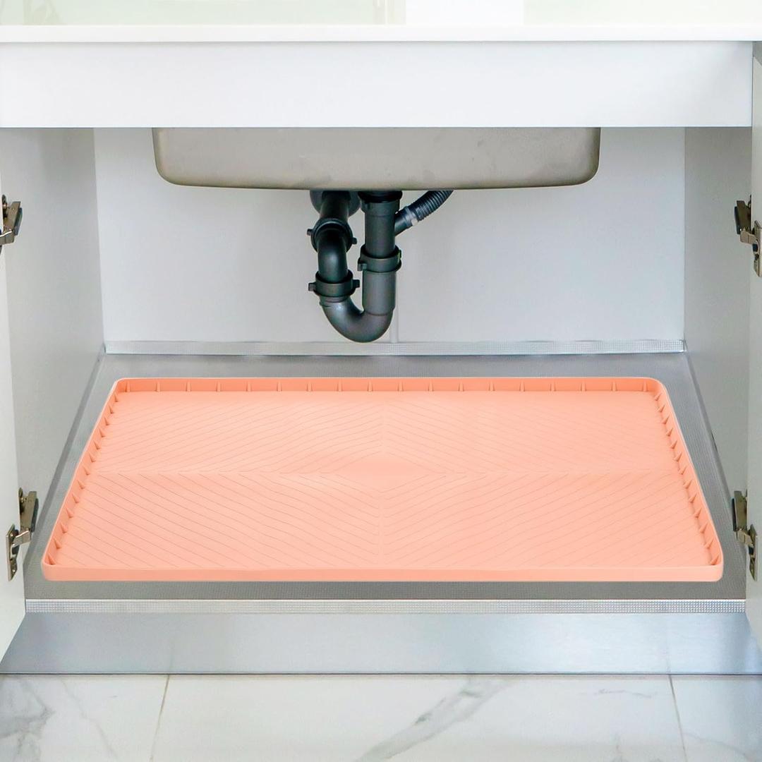 uxcell Waterproof Under Sink Mat for Kitchen, 34" x 22" Silicone Under Sink Liner Drip Tray Organizer Mats for Kitchen Bathroom Cabinet, Pet Feeding Mats, Pink