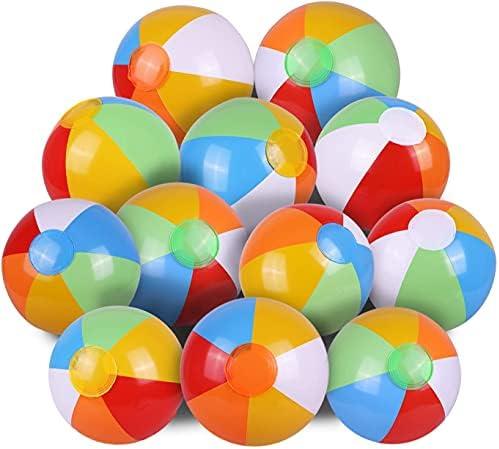 SYZ 12" Beach Balls Bulk - Inflatable Swimming Pool Toys for Kids Birthday Party Supplies Favors Luau Decorations - Blow Up Classic Rainbow Color Beachball Summer Water Games Fun Gifts (Pack of 12)