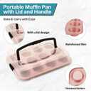 2-Pack Pink Cupcake Pan with Lid, 12-Cup Nonstick Cupcake Baking Pan with Handle for Easy Baking and Travel Perfect Cupcake Pan for Parties, Birthdays, and Gifting