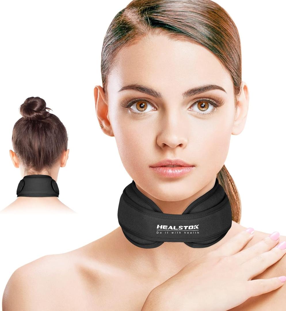 Neck Ice Pack Wrap,Cervical Ice Pack,Cold Compress Ice Packs for Injuries Reusable Cold & Hot Therapy Adjustable Flexible Gel Migraine Ice Head Wrap for Neck Pressure (Black)