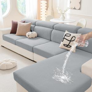 Hyha Waterproof Couch Cushion Covers, Against Spills, Couch Cover for Dogs Washable, Thick Elastic Jacquard Fabric, Waterproof Sofa Seat Slipovers for Pets (3 Pieces, Light Grey)