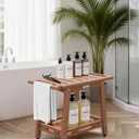 22" Large Shower Bench Seat, Non-Slip Shower Benches for Inside Shower to Sit on, HDPE Waterproof Shower Stool, Shower Chair with Adjustable Feet for Bathroom, Indoor/Outdoor Use, Teak