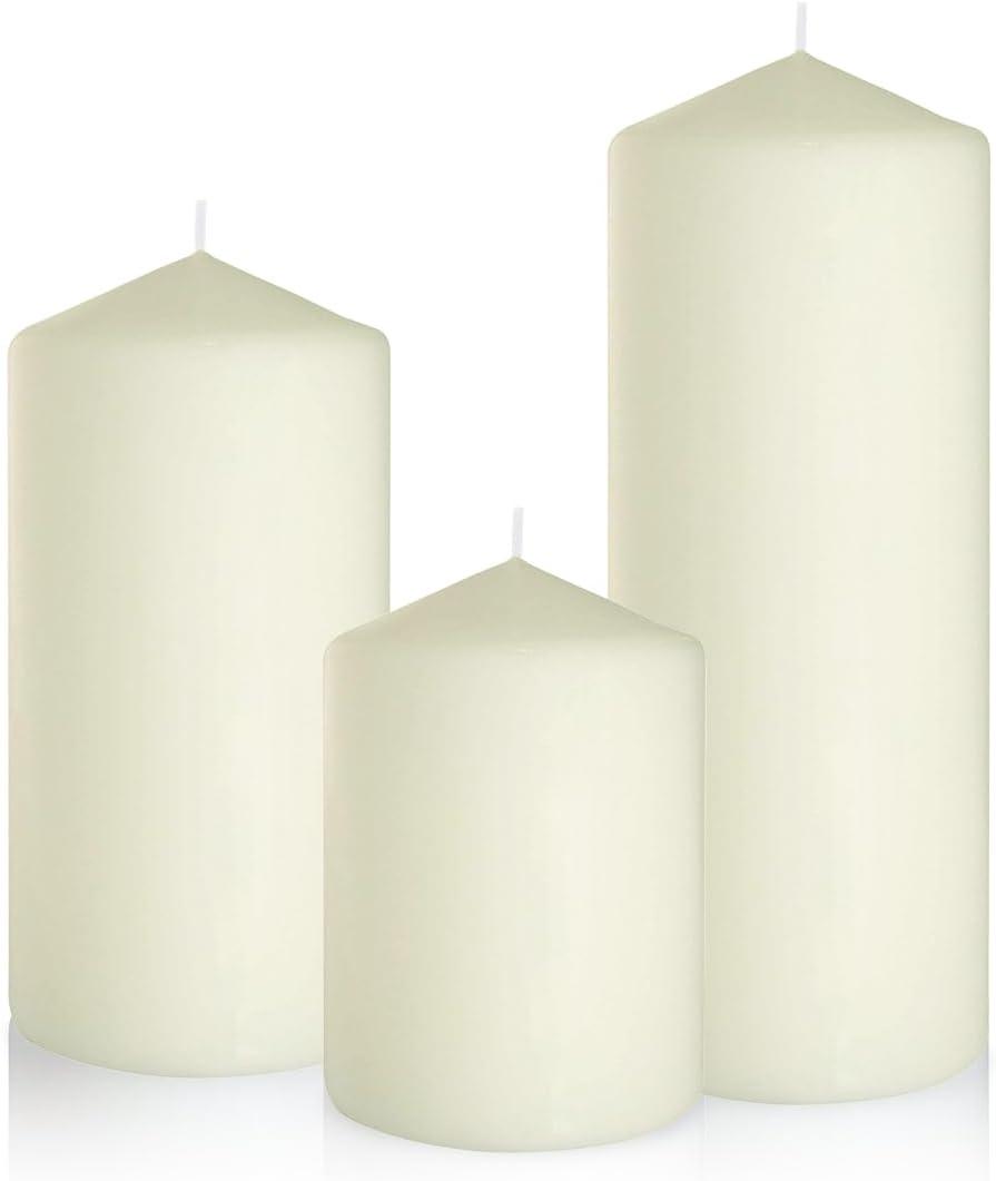 Dripless 3x4 3x6 3x8 Inch Ivory Pillar Candles, 3 Packs Unscented Long Lasting Large Different Sizes Cylinder Column Wax Candles for Home Table Decor Power Outage Emergency