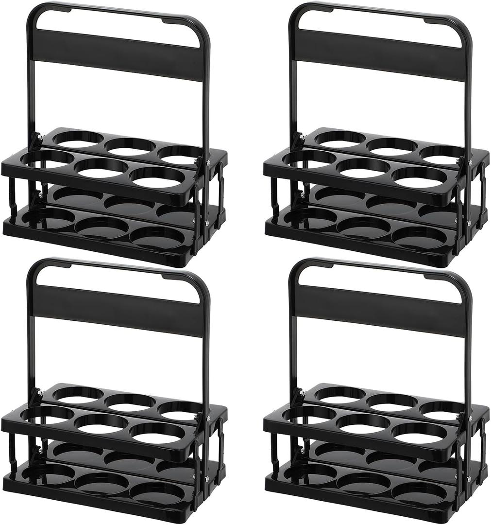 Sliner 4 Pieces Portable Drink Carrier Plastic Drink Holder Reusable Cup Carriers for Drinks Foldable Cup Holder Beverage Delivery Holder with Handle for Delivery Drivers Catering Restaurant, Black