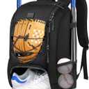 MATEIN Baseball Backpack, Softball Bat Bag with Shoes Compartment for Youth, Boys and Adult, Lightweight Baseball Bag with Fence Hook Hold TBall Bat, Batting Mitten, Helmet, Caps, Teeball Gear (29L, Black)