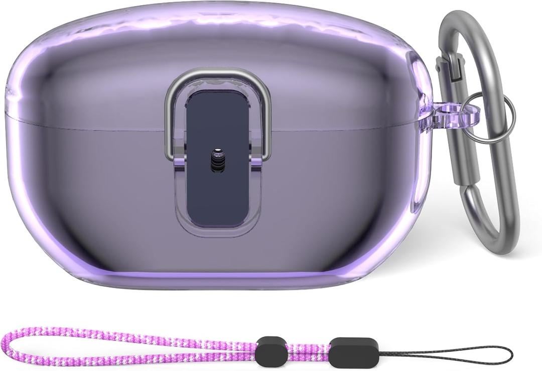 WOFRO Clear Purple Hard Case for Sony WF-1000XM5(2023) - Protective Shockproof Earbud Case with Safety Lock, Lanyard & Keychain (Portable Electronic Device Cover)