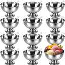 Honeydak 12 Set Stainless Steel Ice Cream Bowl with Forks Serving Dessert Cup Sauce Bowls Dish Metal Dessert Glasses Salad Holder Round Footed Yogurt Snack Candy Cups for Fruit Pudding(4.2 Inch)