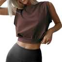 ARRIVE GUIDE Crop Top Athletic Shirts for Women Cute Sleeveless Yoga Tops Running Gym Cotton Cropped Workout Clothes (Brown, M)