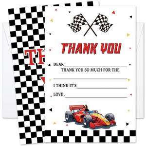 Race Car Birthday Party Thank You Cards for Boys Girls, Kids Thank You Cards Fill in the Blank, 20pcs Birthday Greeting Cards With Envelopes, Baby Shower Party Supplies /09