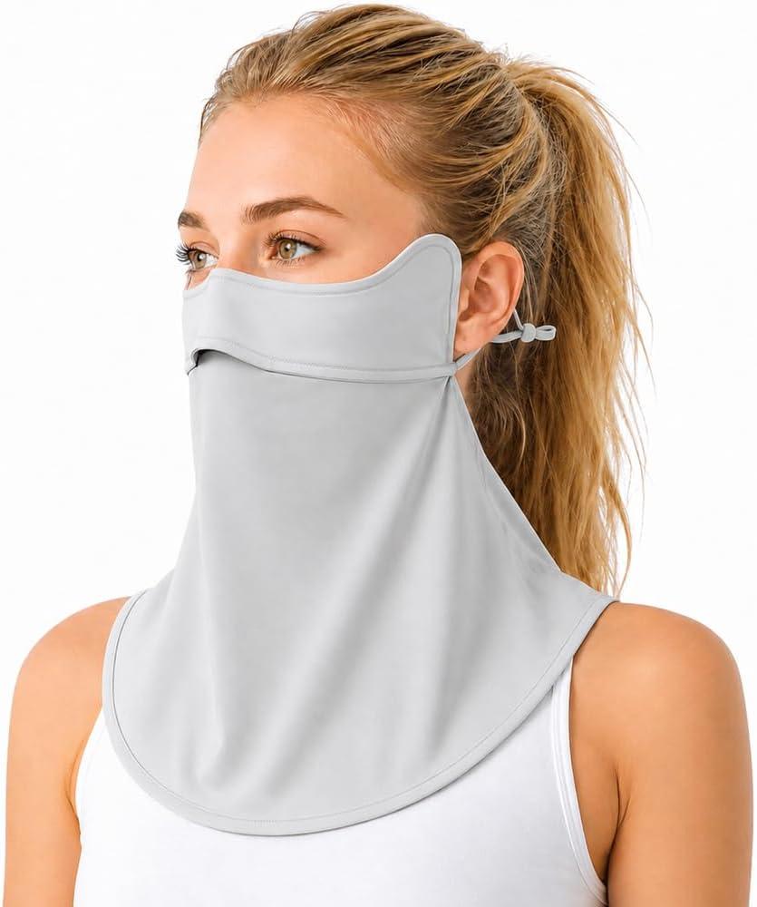 Face Cover for Sun Protection UPF 50+ UV Face Mask, UV Face Shield for Golf, Hiking Fishing & Outdoors Breathable (White)