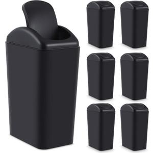 Hoolerry 6 Pcs 3 Gallon/12 Liter Small Trash Can Plastic Kitchen Garbage with Lid Small Trash Bin for Bathroom Office Bedroom Kitchen Waste Outdoor (Black)
