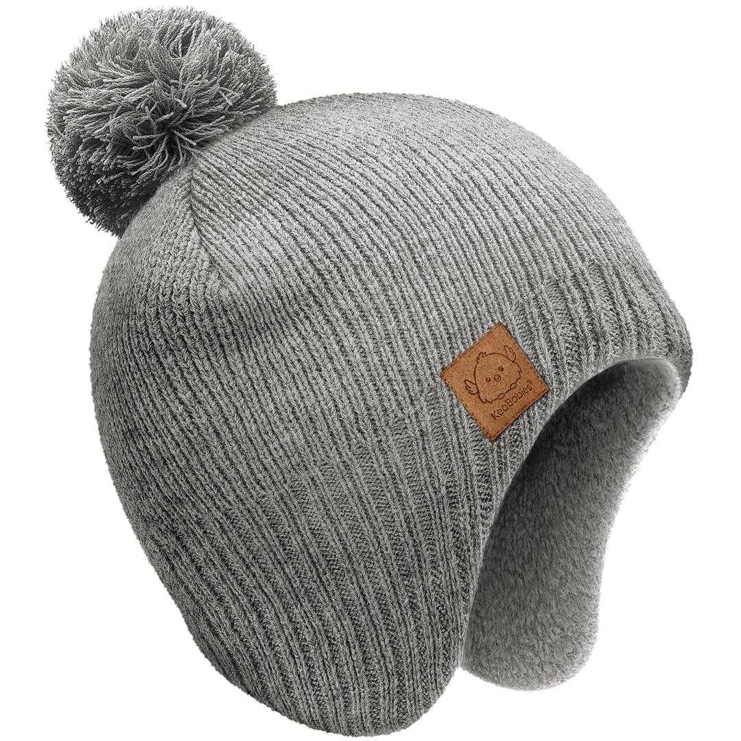 Baby Beanie Winter Hat 6-36 Months - Cute Pom Winter Baby Hats with Earflaps, Soft & Stretchy Knit Toddler Beanies for Infant, Newborn 6-36 Months Boys, Girls, Cozy, Warm Fall Essentials (Gray, M)