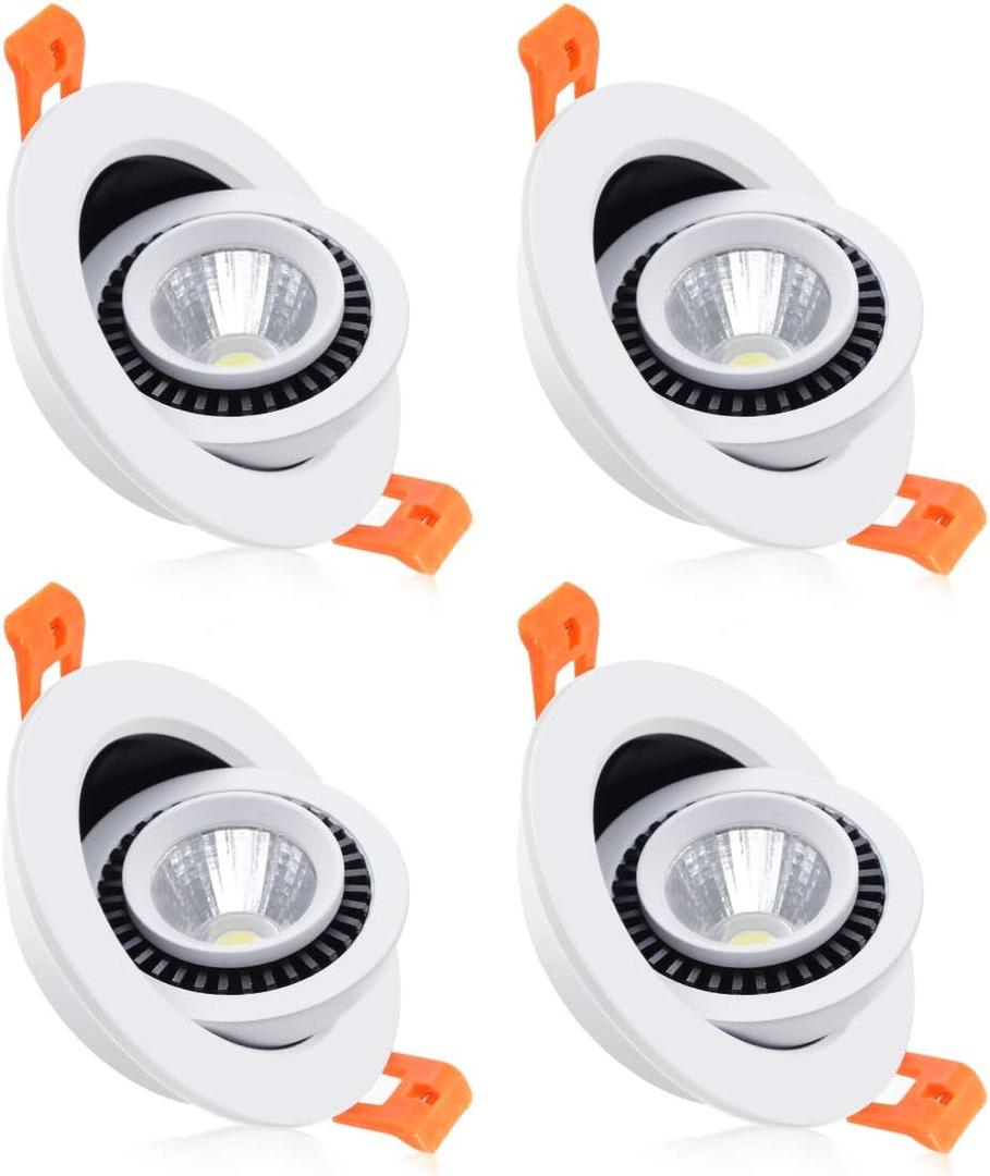 YGS-Tech 3 Inch Eyeball Gimbal LED Recessed Lighting Dimmable Downlight, 5W (50W Halogen Equivalent) Adjustable Spotlight, 3000K Warm White, CRI80, Ceiling Light with LED Driver (4 Pack)