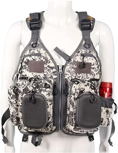 JKSPORTS Fly Fishing Vest - Fishing Safety Life Jacket for Swimming, Sailing, Boating, Kayak - Floating Multifunction Breathable Backpack for Men and Women - White camouflage