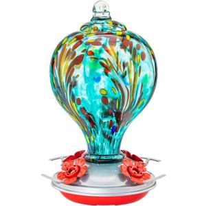 Hummingbird Feeders 32OZ Glass Hummingbird Feeder with Ant Moat, Yard Porch Decor (Teal Blue)